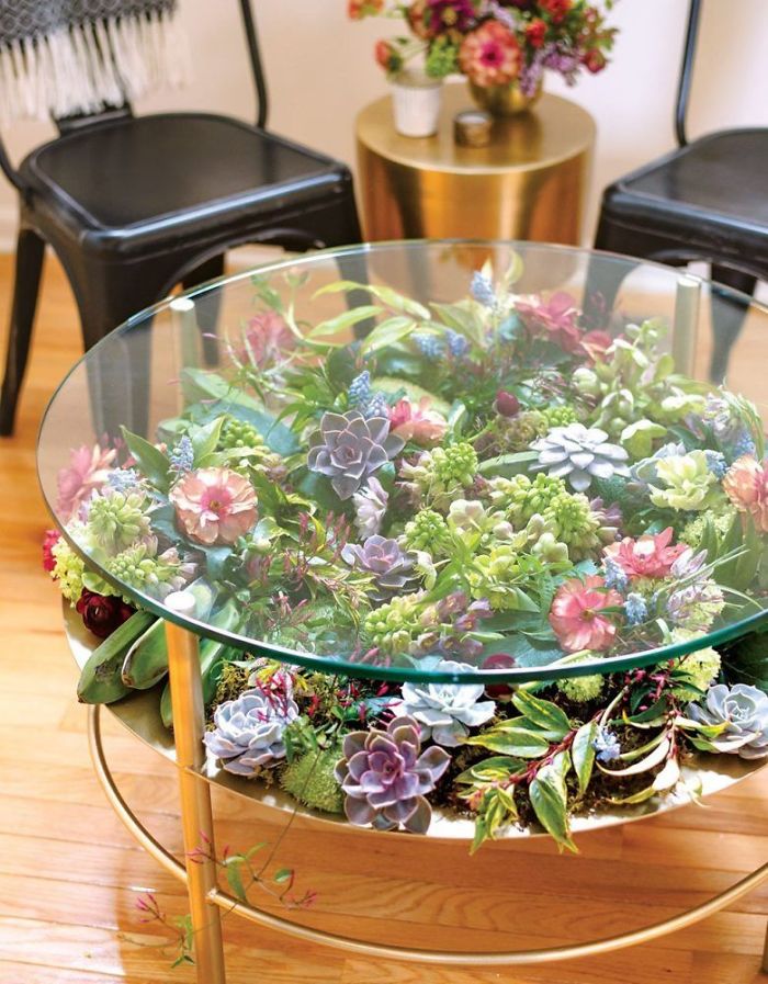 decorare tavoli e tavolini con le piante grasse